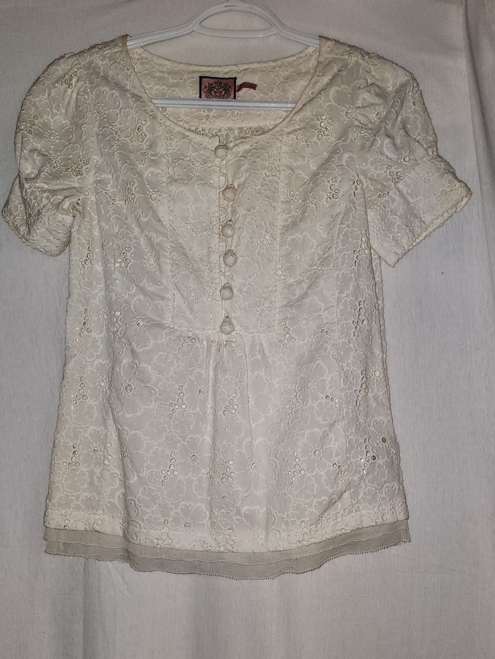 Juicy Couture Ivory Floral Eyelet Button-Front Blouse
